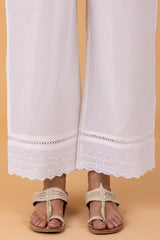 White Schiffli Border Trousers