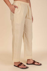 Beige Wide Cotton Trousers