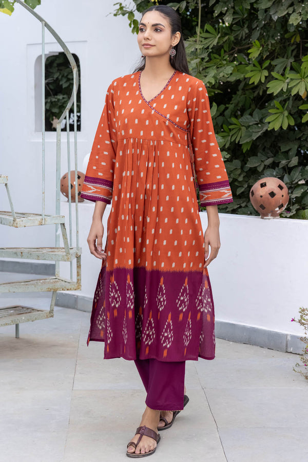 Vintage Orange Angarkha Style Kurta