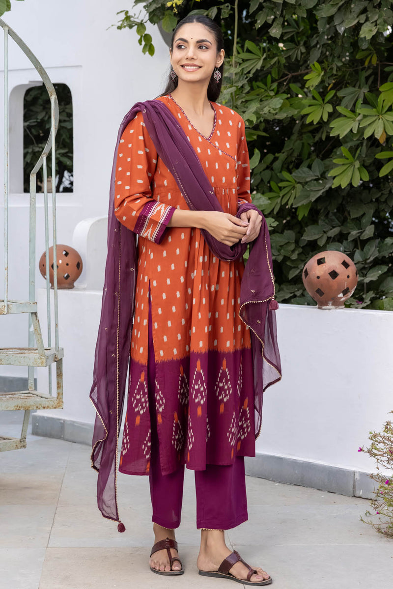 Vintage Orange Angarkha Style Kurta