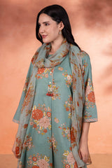 Teal Green Floral Kurta