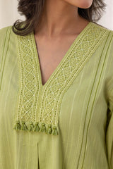 Lime Green Pleated Kurta