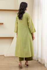 Lime Green Pleated Kurta