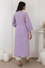 Pleated Lilac Handloom Kurta