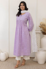 Pleated Lilac Handloom Kurta