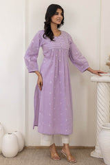 Pleated Lilac Handloom Kurta