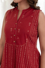 Sleveless Red Handloom Kurta