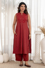 Sleveless Red Handloom Kurta