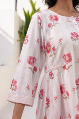 Pink Floral Dobby Kurta