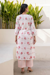 Pink Floral Dobby Kurta