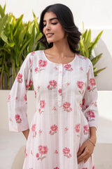 Pink Floral Dobby Kurta