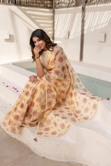 Yellow Checked Doria Saree