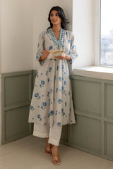 Blue Floral Grid Kurta