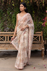 Floral Pink Printed Sari