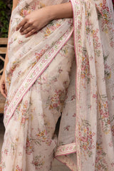 Floral Pink Printed Sari