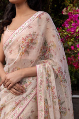 Floral Pink Printed Sari