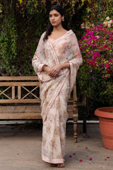 Floral Pink Printed Sari