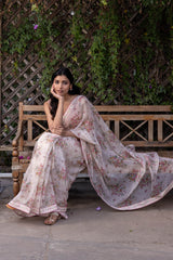 Floral Pink Printed Sari