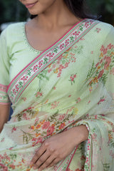 Floral Green Printed Sari