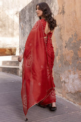 Red Bandhej Printed Chanderi Saree