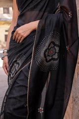 Black Bandhej Printed Chanderi Saree