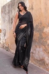 Black Bandhej Printed Chanderi Saree