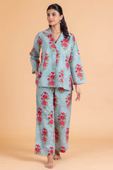 Blue Floral Pajama Set