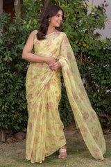 Light Green Printed Chiffon Sari