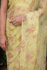 Light Green Printed Chiffon Sari