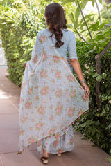 Light Blue Printed Chiffon Saree