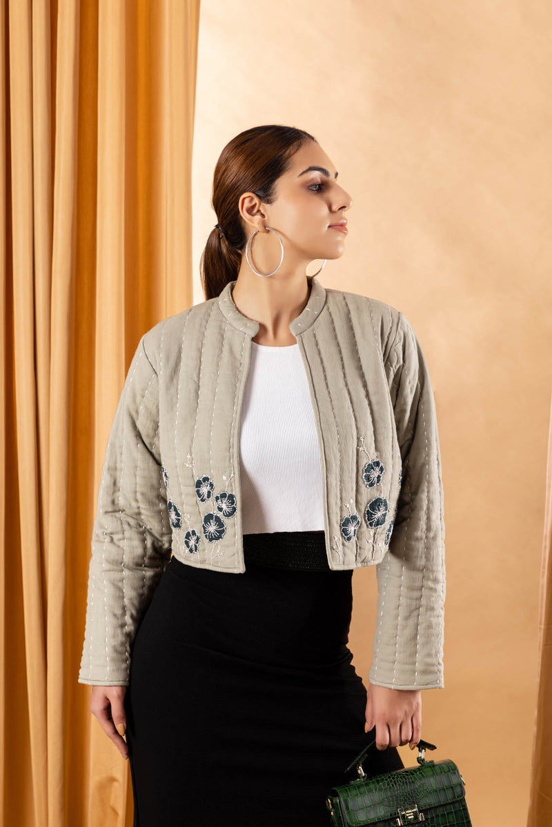 Sage Applique Cropped Jacket