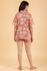 Peach Floral Shirt & Shorts Set