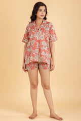 Peach Floral Shirt & Shorts Set