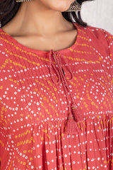 Peach Bandhani Kurta