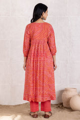 Peach Bandhani Kurta