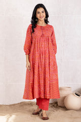 Peach Bandhani Kurta