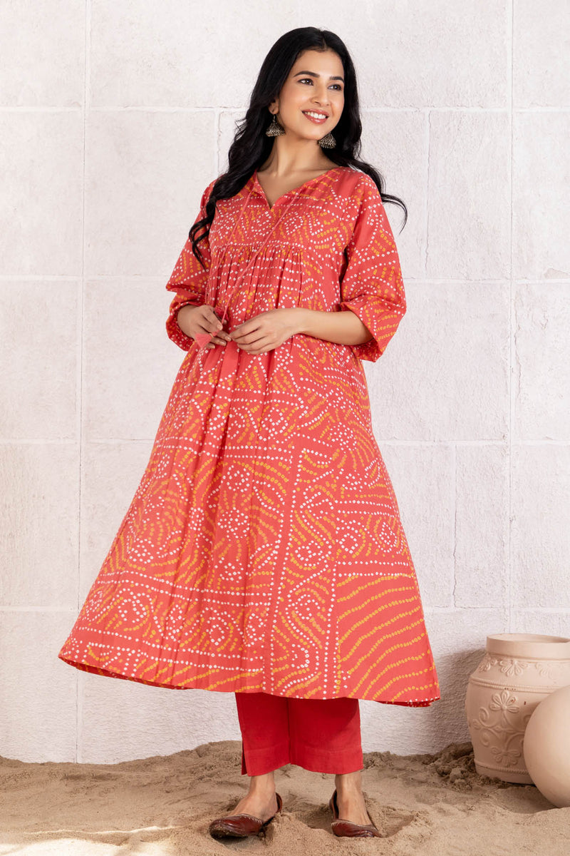 Peach Bandhani Kurta