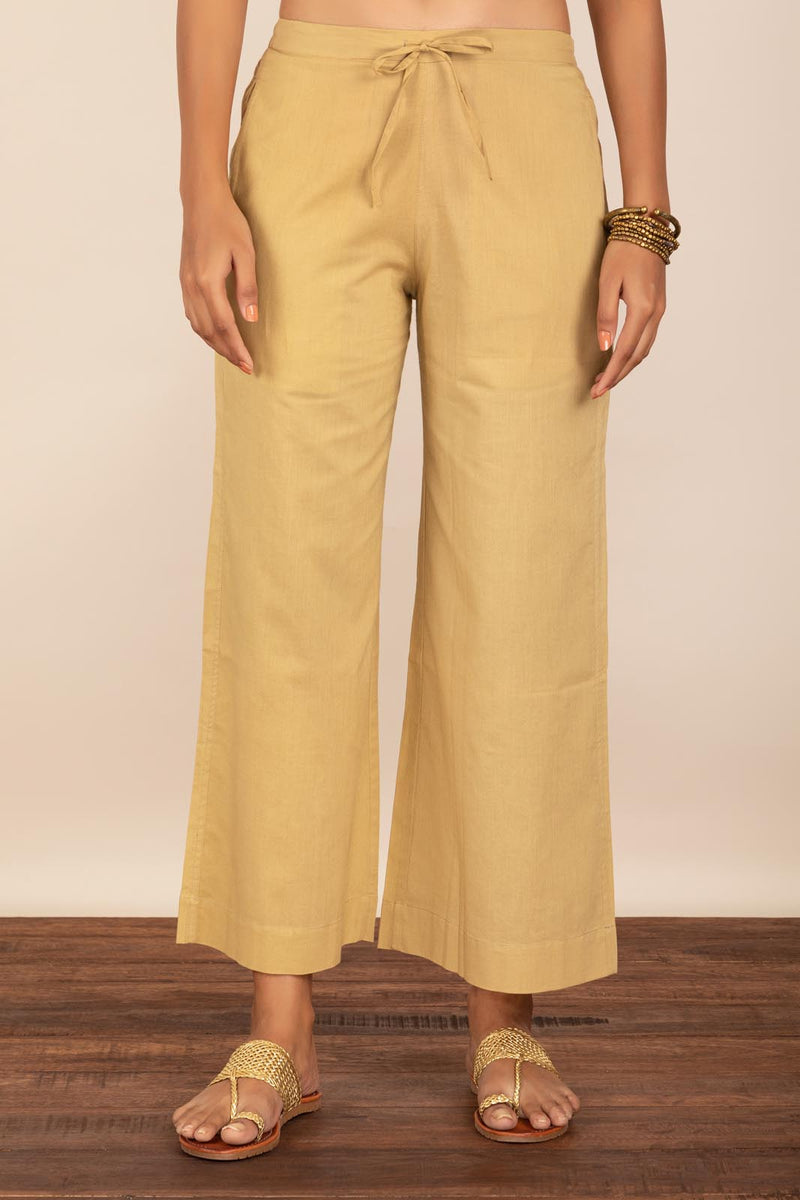 Beige Wide Leg Trousers With Inseam Pockets