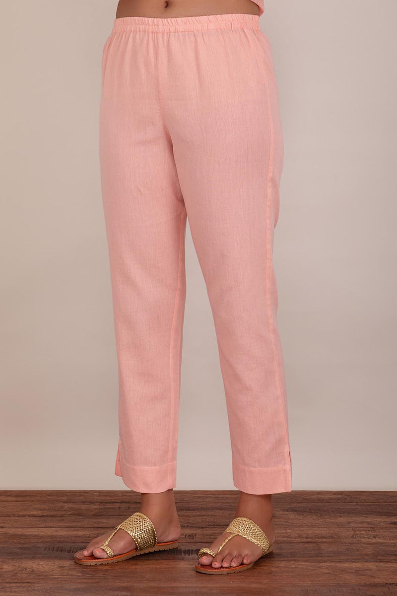 Peach Narrow Leg Cotton Trousers